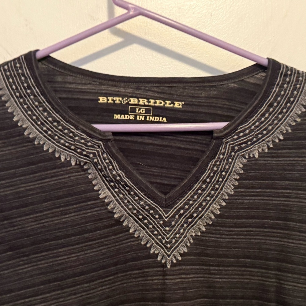 Bit & Bridle Charcoal Long Sleeve Top with Embroidery - Picture 4 of 6